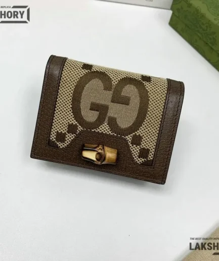 Gucci 1:1 Mirror Replica Diana Card Case Wallet Camel Ebony  19CM/7.5IN Gucci Replica Wallets