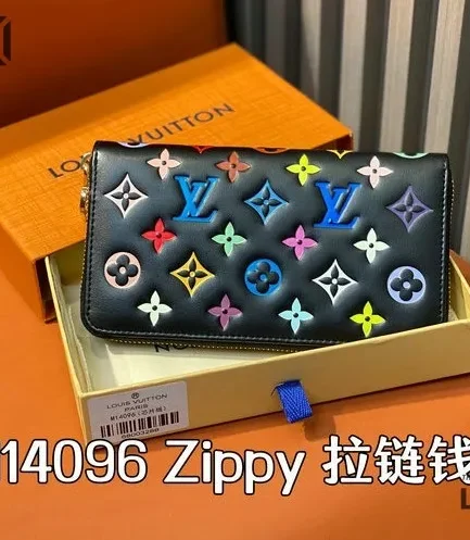 Louis Vuitton 1:1 Mirror Replica x Takashi Murakami Zippy Wallet Black Multicolored 19.5CM/7.7IN Louis Vuitton Replica Wallets