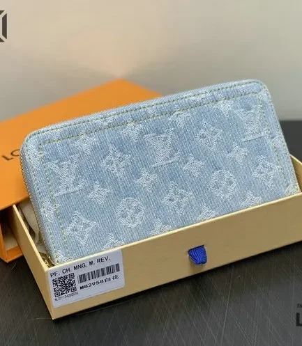 Louis Vuitton 1:1 Mirror Replica Zippy Wallet Monogram Denim Washed Gray 19.5CM/7.7IN Louis Vuitton Replica Wallets