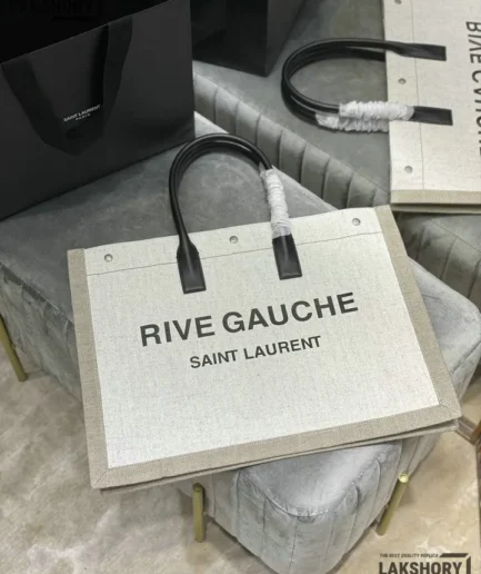 YSL 1:1 Mirror Replica Large Rive Gauche Tote Optic White 48CM/18.9IN Replica Tote Bags