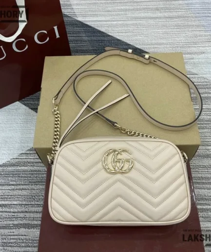 Gucci 1:1 Mirror Replica Small GG Marmont Camera Bag White 24CM/9.4IN Gucci Replica Marmont Bags