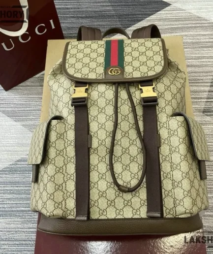 Gucci 1:1 Mirror Replica GG Supreme Rucksack Large Backpack Beige 46CM/18.1IN Gucci Replica Backpacks