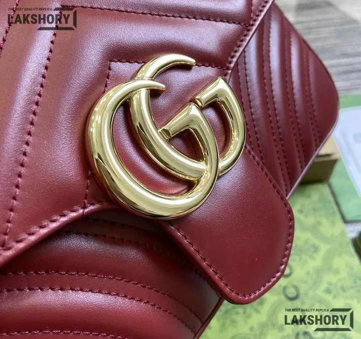 Gucci 1:1 Mirror Replica GG Marmont Medium Leather Bag Red 26CM/10.2IN Gucci Replica Marmont Bags Gucci 1:1 Mirror Replica GG Marmont Medium Leather Bag Red 26CM/10.2IN Gucci Replica Marmont Bags