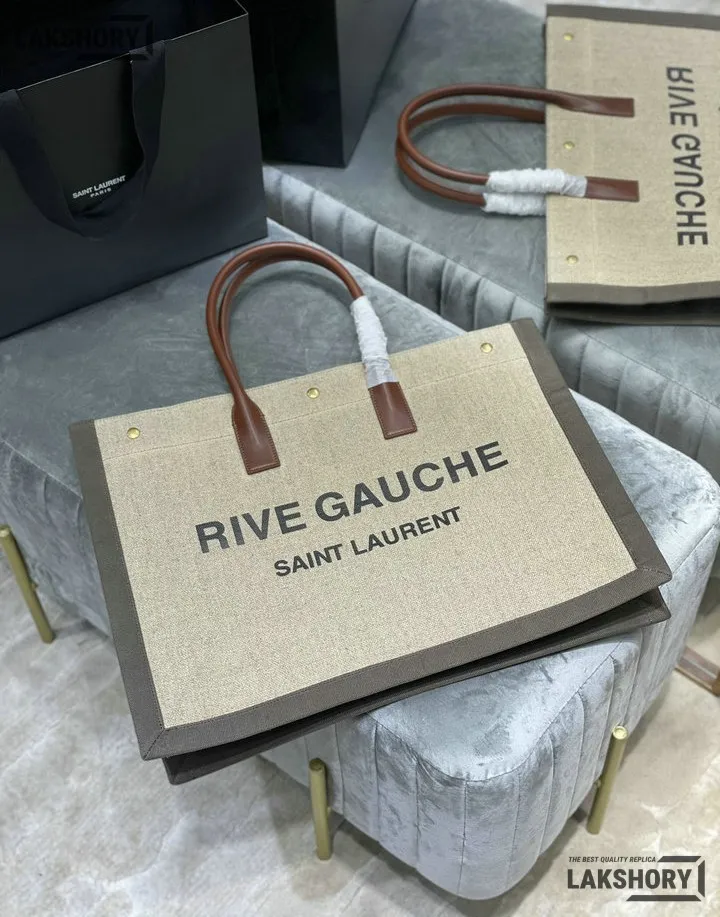 YSL 1:1 Mirror Replica Linen Calfskin Rive Gauche Tote Natural 48CM/18.9IN Replica Tote Bags YSL 1:1 Mirror Replica Linen Calfskin Rive Gauche Tote Natural 48CM/18.9IN Replica Tote Bags