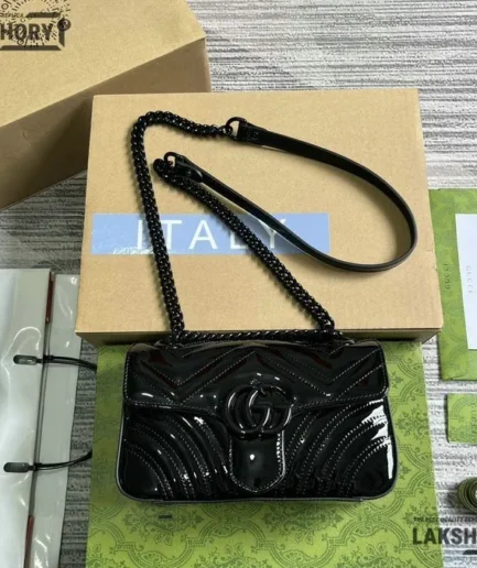 Gucci 1:1 Mirror Replica GG Marmont Mini Black Shoulder Bag 22CM/8.7IN Gucci Replica Marmont Bags