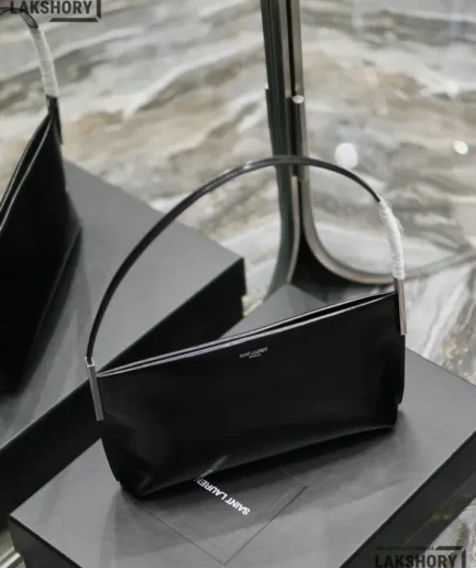 YSL 1:1 Mirror Replica Brushed Small Suzanne Rigid Bag Black 28CM/11IN Replica Hobo Bags