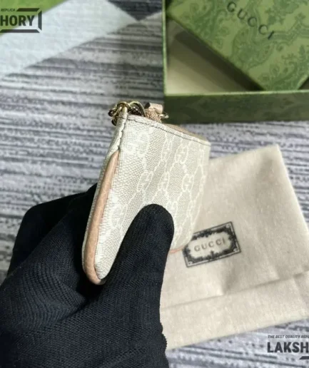 Gucci 1:1 Mirror Replica Ophidia Key Case Supreme Beige White 12CM/4.7IN Gucci Replica Wallets