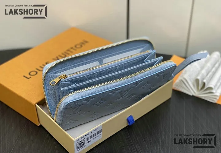 Louis Vuitton 1:1 Mirror Replica Monogram Empreinte Zippy Wallet Washed Blue 19.5CM/7.7IN Louis Vuitton Replica Wallets Louis Vuitton 1:1 Mirror Replica Monogram Empreinte Zippy Wallet Washed Blue 19.5CM/7.7IN Louis Vuitton Replica Wallets