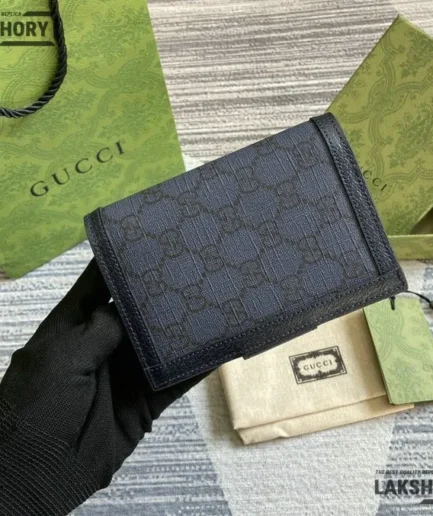 Gucci 1:1 Mirror Replica GG Web Ophidia Passport Case Navy 10.5CM/4.1IN Gucci Replica Wallets