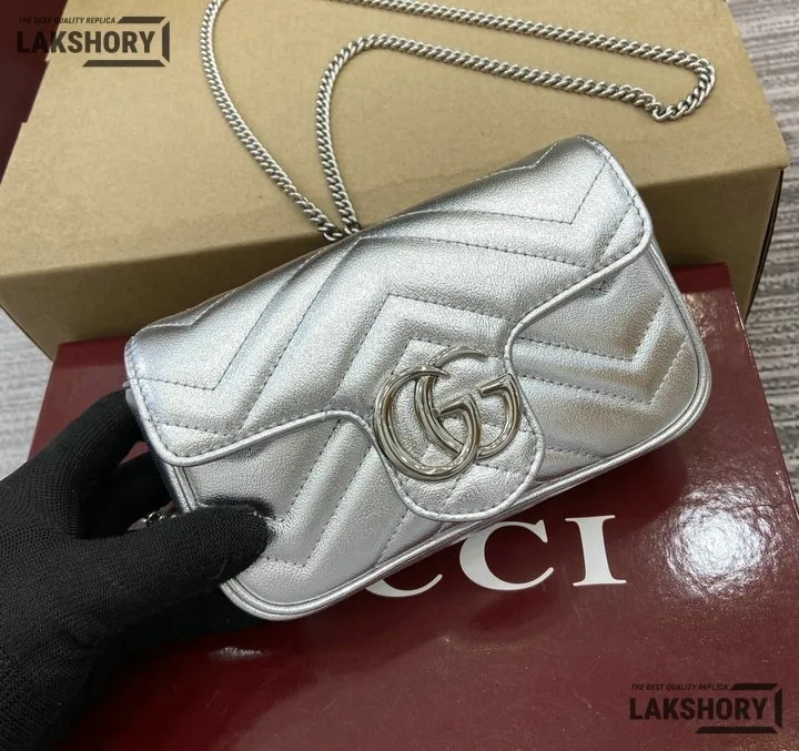 Gucci 1:1 Mirror Replica GG Marmont Mini Shoulder Bag Grey 16.5CM/6.5IN Gucci Replica Marmont Bags Gucci 1:1 Mirror Replica GG Marmont Mini Shoulder Bag Grey 16.5CM/6.5IN Gucci Replica Marmont Bags
