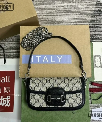 Gucci 1:1 Mirror Replica GG Small Chain Horsebit 1955 Monogram 24CM/9.4IN Gucci Replica Horsebit Bags