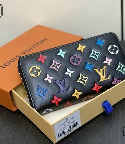 Louis Vuitton 1:1 Mirror Replica x Takashi Murakami Zippy Wallet Black Multicolored 19.5CM/7.7IN Louis Vuitton Replica Wallets