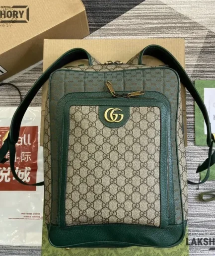 Gucci 1:1 Mirror Replica Medium backpack with Double G Green 40CM/15.7IN Gucci Replica Backpacks