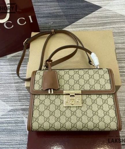 Gucci 1:1 Mirror Replica Padlock Medium Top Handle Bag Beige 26CM/10.2IN Gucci Replica Padlock Bags