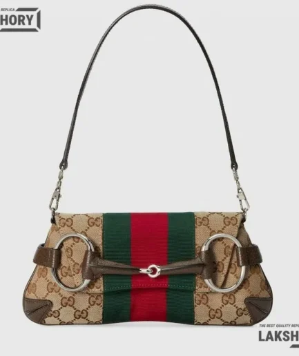 Gucci 1:1 Mirror Replica Textured Grosgrain Web Maxi Horsebit Chain 27CM/10.6IN Gucci Replica Horsebit Bags