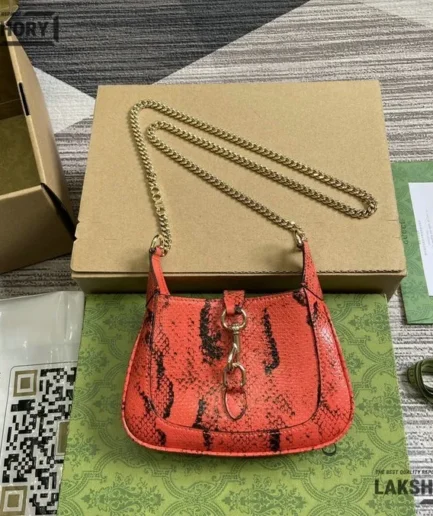 Gucci 1:1 Mirror Replica Snakeskin Mini Jackie Notte Crystal 19.5CM/7.7IN Gucci Replica Jackie Bags