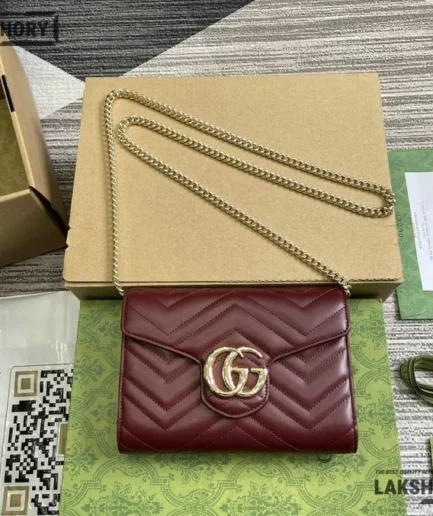 Gucci 1:1 Mirror Replica Calfskin GG Marmont WOC Hibiscus Red 20CM/7.9IN Gucci Replica Marmont Bags