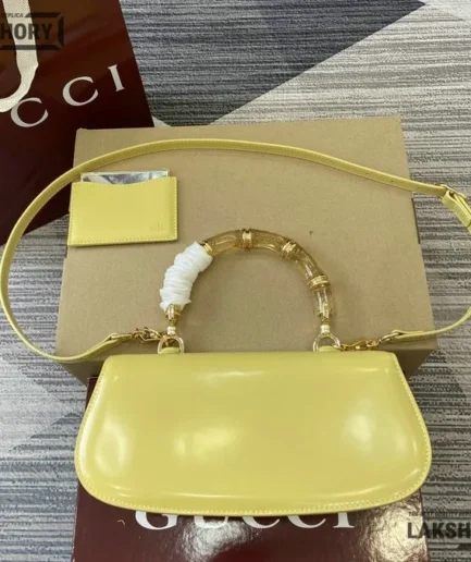 Gucci 1:1 Mirror Replica Bamboo Diva Small Top Handle Bag Yellow 26.6CM/10.5IN Gucci Replica Bamboo Bags