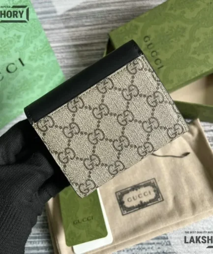 Gucci 1:1 Mirror Replica French Flap Padlock Wallet Beige Black 11CM/4.3IN Gucci Replica Wallets