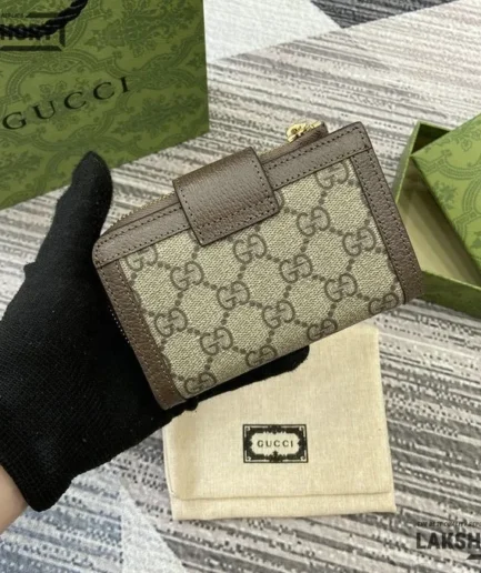 Gucci 1:1 Mirror Replica Ophidia Card Case Supreme Wallet Beige Brown 13CM/5.1IN Gucci Replica Wallets