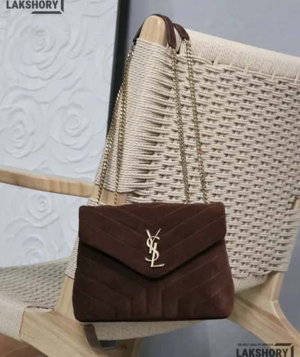 YSL 1:1 Mirror Replica Loulou Small Shoulder Bag Brown 25CM/9.8IN Replica Crossbody Bags