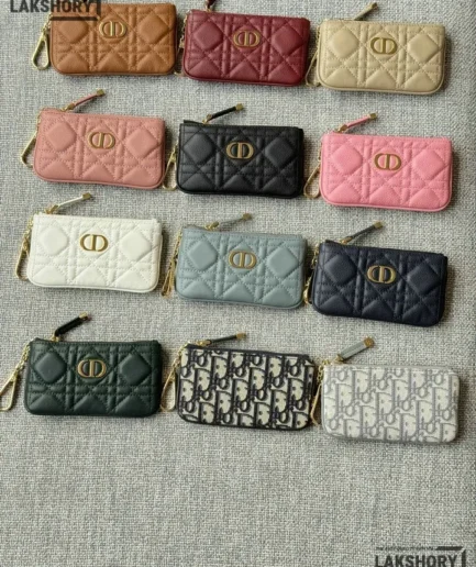 Dior 1:1 Mirror Replica Supple Calfskin Cannage Caro Zipped Key Case 7.6CM/3IN Christian Dior Replica Wallets