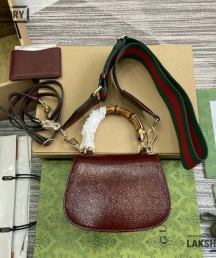Gucci 1:1 Mirror Replica Leather Bamboo 1947 Mini Bag Red 17CM/6.7IN Gucci Replica Bamboo Bags