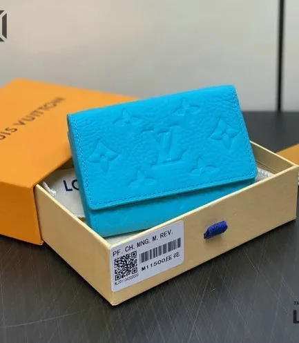 Louis Vuitton 1:1 Mirror Replica Slender Pilot Taurillon Monogram Turquoise 11CM/4.3IN Louis Vuitton Replica Wallets