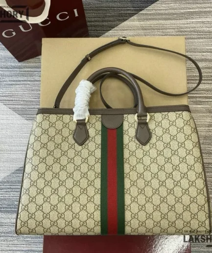 Gucci 1:1 Mirror Replica GG Ophidia Large Tote Beige & Brown 39CM/15.4IN Gucci Replica Ophidia Bags