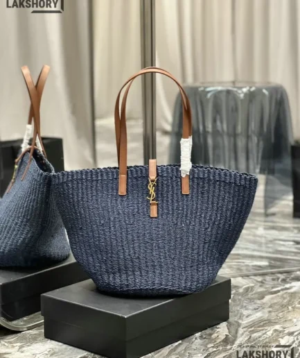 YSL 1:1 Mirror Replica Large Panier Tote Blue Orchid Brick 55CM/21.7IN Replica Tote Bags
