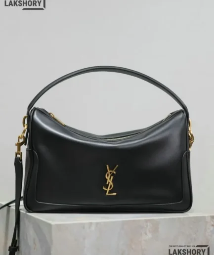YSL 1:1 Mirror Replica Camera Supple Shoulder Bag Black 28CM/11IN Replica Hobo Bags
