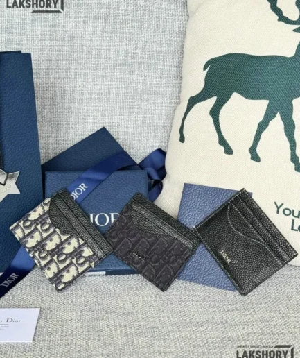 Dior 1:1 Mirror Replica Grained Calfskin Saddle Card Holder 8CM/3.1IN Christian Dior Replica Wallets