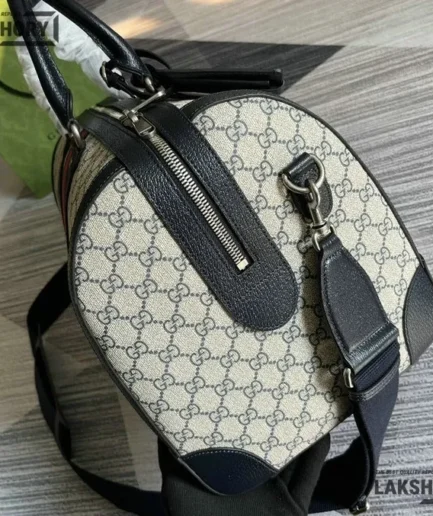 Gucci 1:1 Mirror Replica Savoy Medium Duffle Bag Beige & Blue 44CM/17.3IN Gucci Replica Ophidia Bags