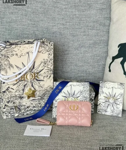 Dior 1:1 Mirror Replica Grained Calfskin Supple Cannage Caro Scarlet Zipped Wallet 11CM/4.3IN Christian Dior Replica Wallets