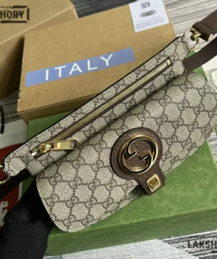 Gucci 1:1 Mirror Replica GG Supreme Blondie Belt Bag Beige Ebony 24CM/9.4IN Gucci Replica Blondie Bags