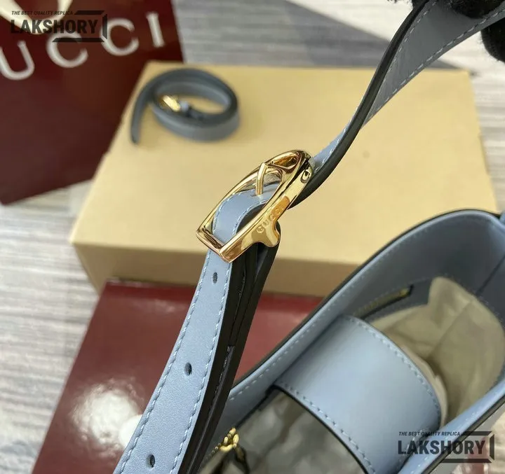 Gucci 1:1 Mirror Replica 73 Small Blue Taupe Bucket Bag 20CM/7.9IN Gucci Replica Horsebit Bags Gucci 1:1 Mirror Replica 73 Small Blue Taupe Bucket Bag 20CM/7.9IN Gucci Replica Horsebit Bags
