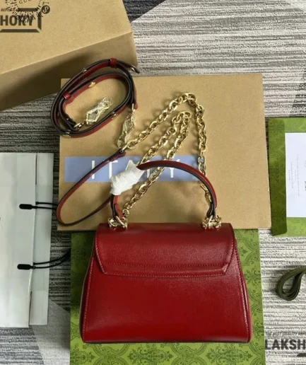 Gucci 1:1 Mirror Replica Horsebit 1955 Top Handle Bag Burgundy 22CM/8.7IN Gucci Replica Horsebit Bags