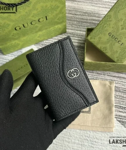 Gucci 1:1 Mirror Replica small Interlocking G Card Case Black 7CM/2.8IN Gucci Replica Wallets