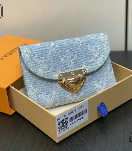 Louis Vuitton 1:1 Mirror Replica Denim Amelia Compact Wallet Blue 12CM/4.7IN Louis Vuitton Replica Wallets