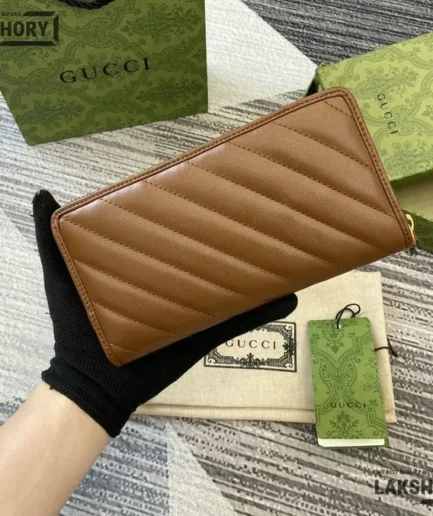 Gucci 1:1 Mirror Replica GG Marmont Zip Around Wallet Brown 19CM/7.5IN Gucci Replica Wallets