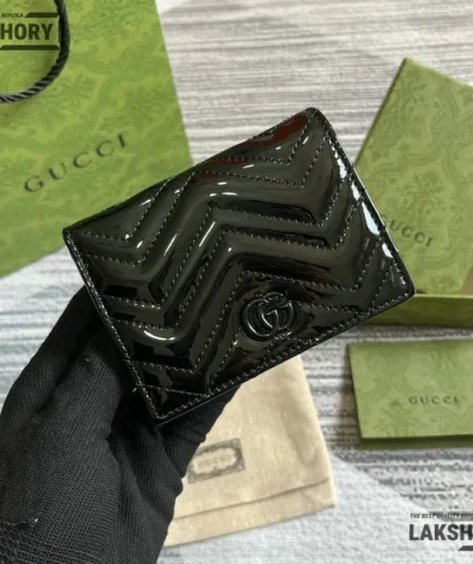 Gucci 1:1 Mirror Replica GG Marmont Bifold Wallet Black 11CM/4.3IN Gucci Replica Wallets