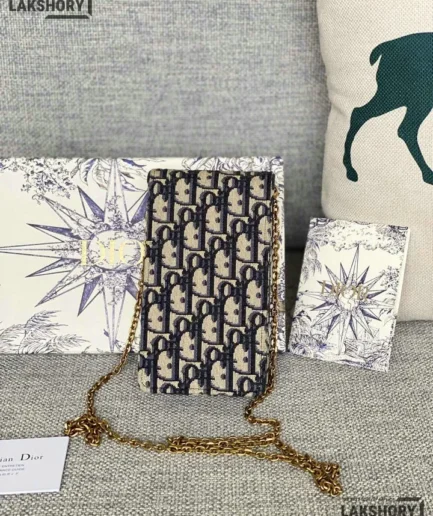 Dior 1:1 Mirror Replica Saddle Vertical Pouch Blue Dior Oblique Jacquard Christian Dior Replica Wallets
