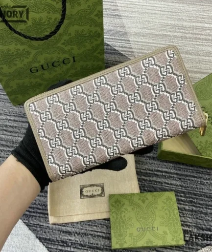 Gucci 1:1 Mirror Replica GG Supreme Zip Around Wallet Turtledove 20CM/7.9IN Gucci Replica Wallets
