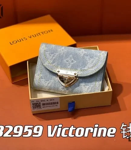 Louis Vuitton 1:1 Mirror Replica Denim Amelia Compact Wallet Blue 12CM/4.7IN Louis Vuitton Replica Wallets