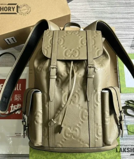 Gucci 1:1 Mirror Replica Jumbo GG Backpack Taupe 41CM/16.1IN Gucci Replica Backpacks