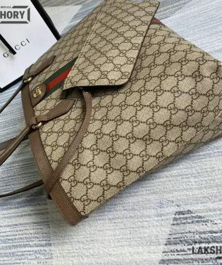 Gucci 1:1 Mirror Replica Ophidia Large Tote Bag GG Beige 38CM/15IN Gucci Replica Ophidia Bags
