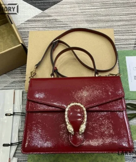 Gucci 1:1 Mirror Replica Crinkled Patent Medium Dionysus Top Handle Bag 29CM/11.4IN Gucci Replica Dionysus Bags