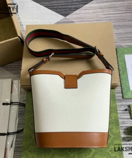 Gucci 1:1 Mirror Replica Mini Bucket Shoulder Bag White Brown 20.5CM/8.1IN Gucci Replica Jackie Bags