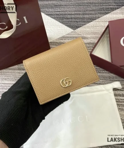 Gucci 1:1 Mirror Replica GG Marmont Card Case Wallet Beige 11CM/4.3IN Gucci Replica Wallets