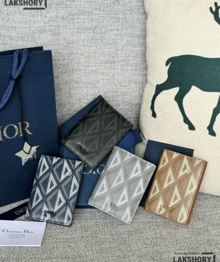 Dior 1:1 Mirror Replica Calfskin CD Diamond Canvas Bi-Fold Card Holder 11.2CM/4.4IN Christian Dior Replica Wallets